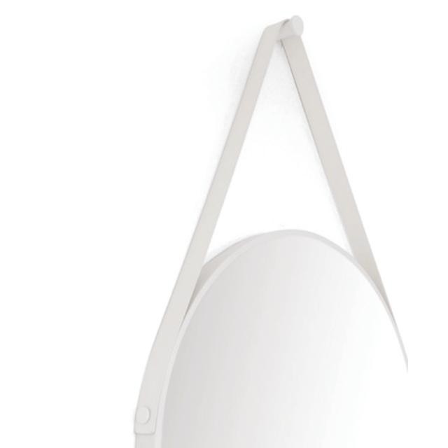 Atlante spejl Ø600 mm, Hvid m/hvid læderstrop