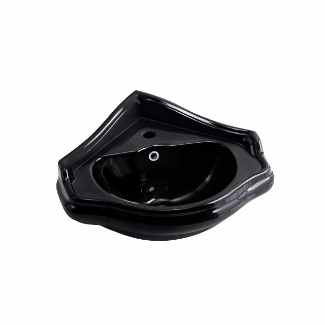 Retro 57 hjørne porcelænshåndvask, Blank sort