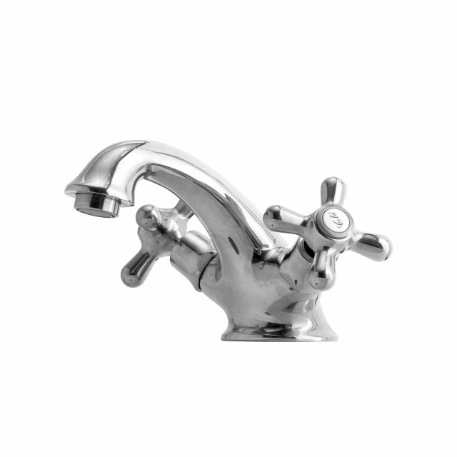 Retro to-grebs håndvaskarmatur m/løft-op bundventil, Krom