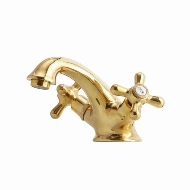 Retro to-grebs håndvaskarmatur m/løft-op bundventil, Massiv messing