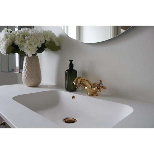 Retro to-grebs håndvaskarmatur m/løft-op bundventil, Massiv messing