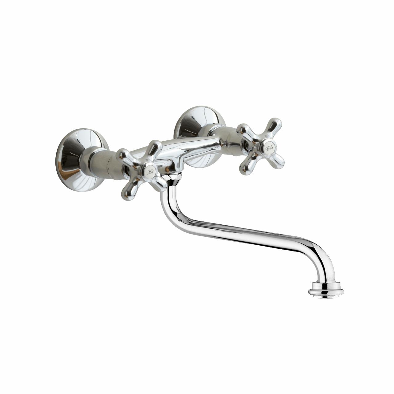 Retro to-grebs badekararmatur m/hane, Krom