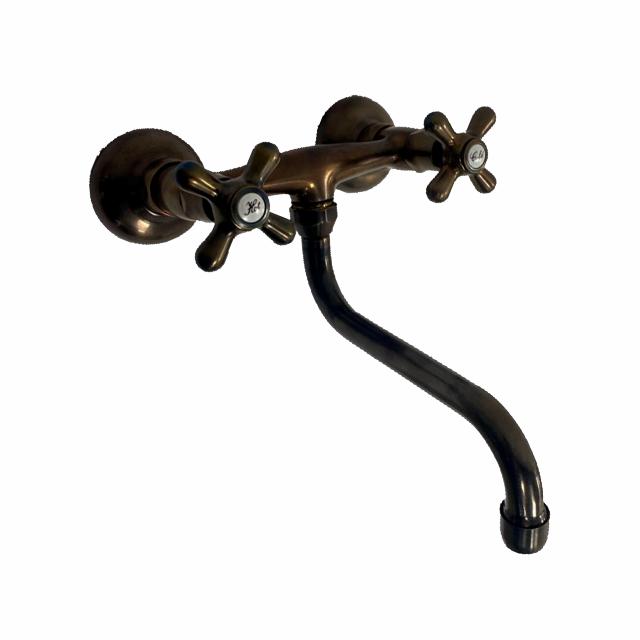 Retro to-grebs badekararmatur m/hane, Bruneret massiv messing