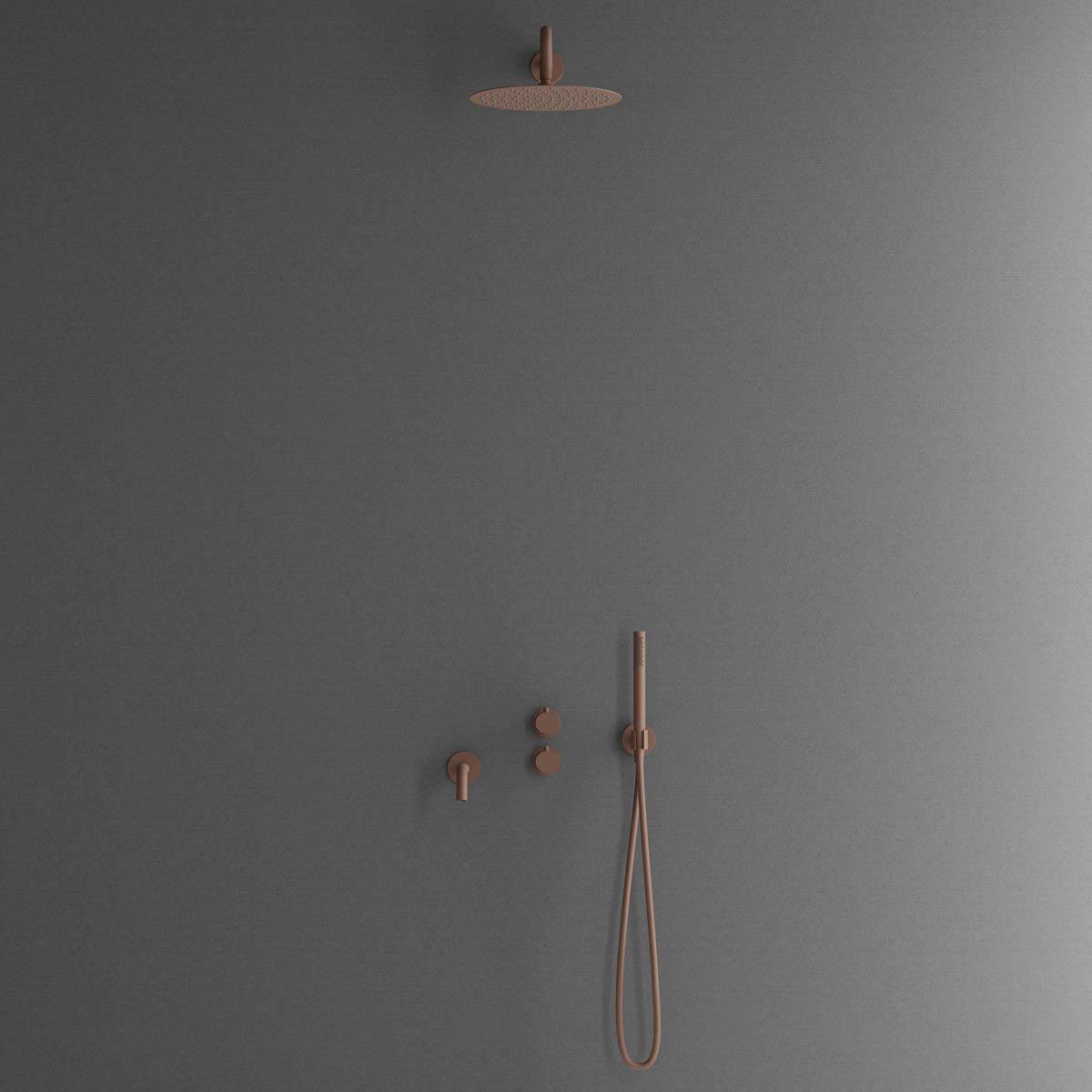 Primy Harmonized 3x komplet bruseindbygningssæt m/vægbruser og kartud, Rust