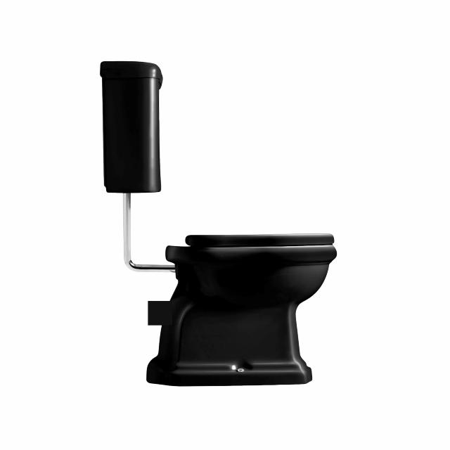 Retro Low toilet m/P-lås, Blank sort m/krom rør