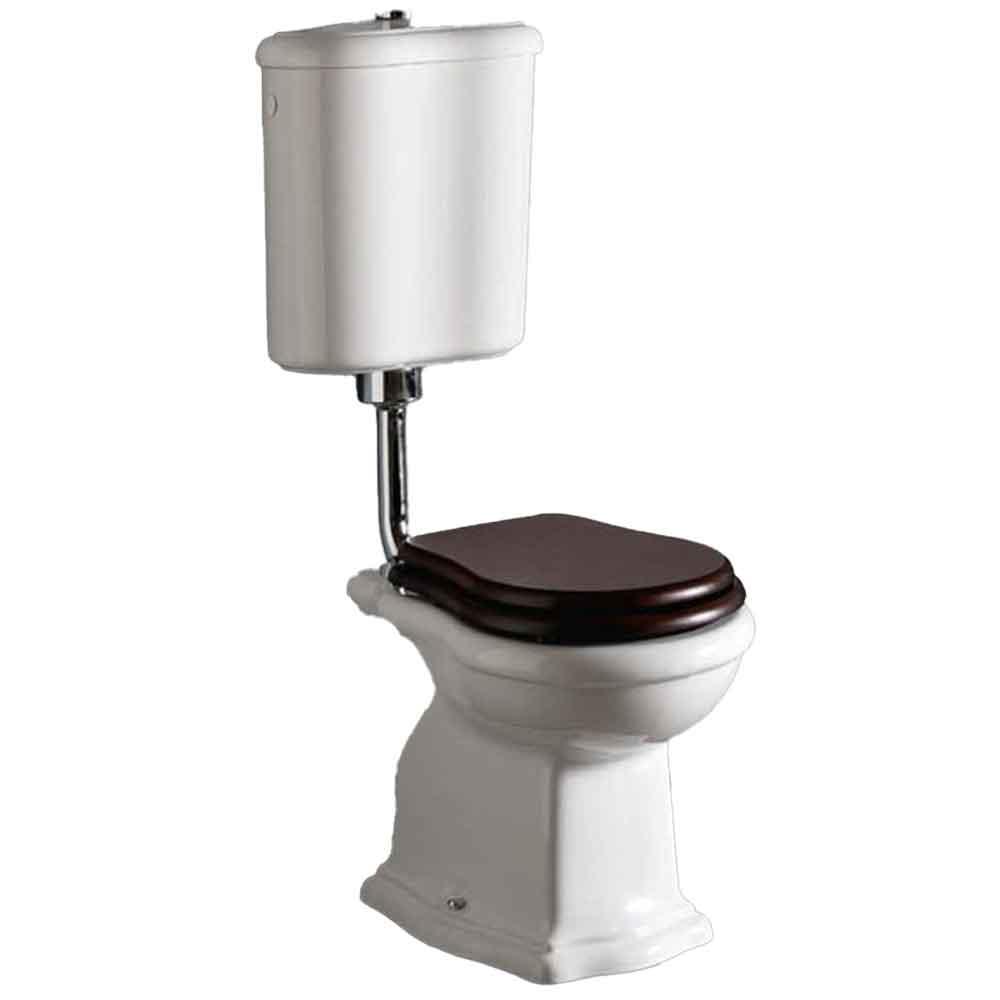 Contea Retro Low gulvstående toilet m/P-lås, Hvid m/sæde i valnød
