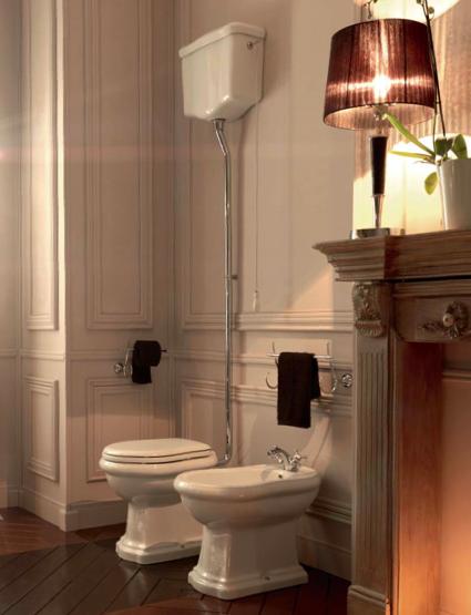 Retro High toilet m/S-lås, Hvid m/krom rør