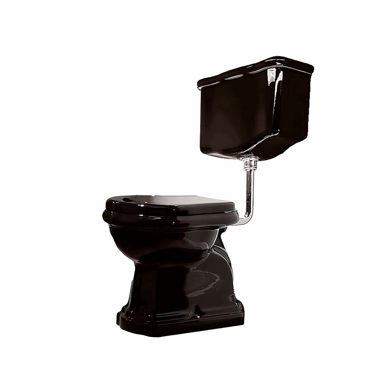 Retro Low toilet m/S-lås, Blank sort m/krom rør