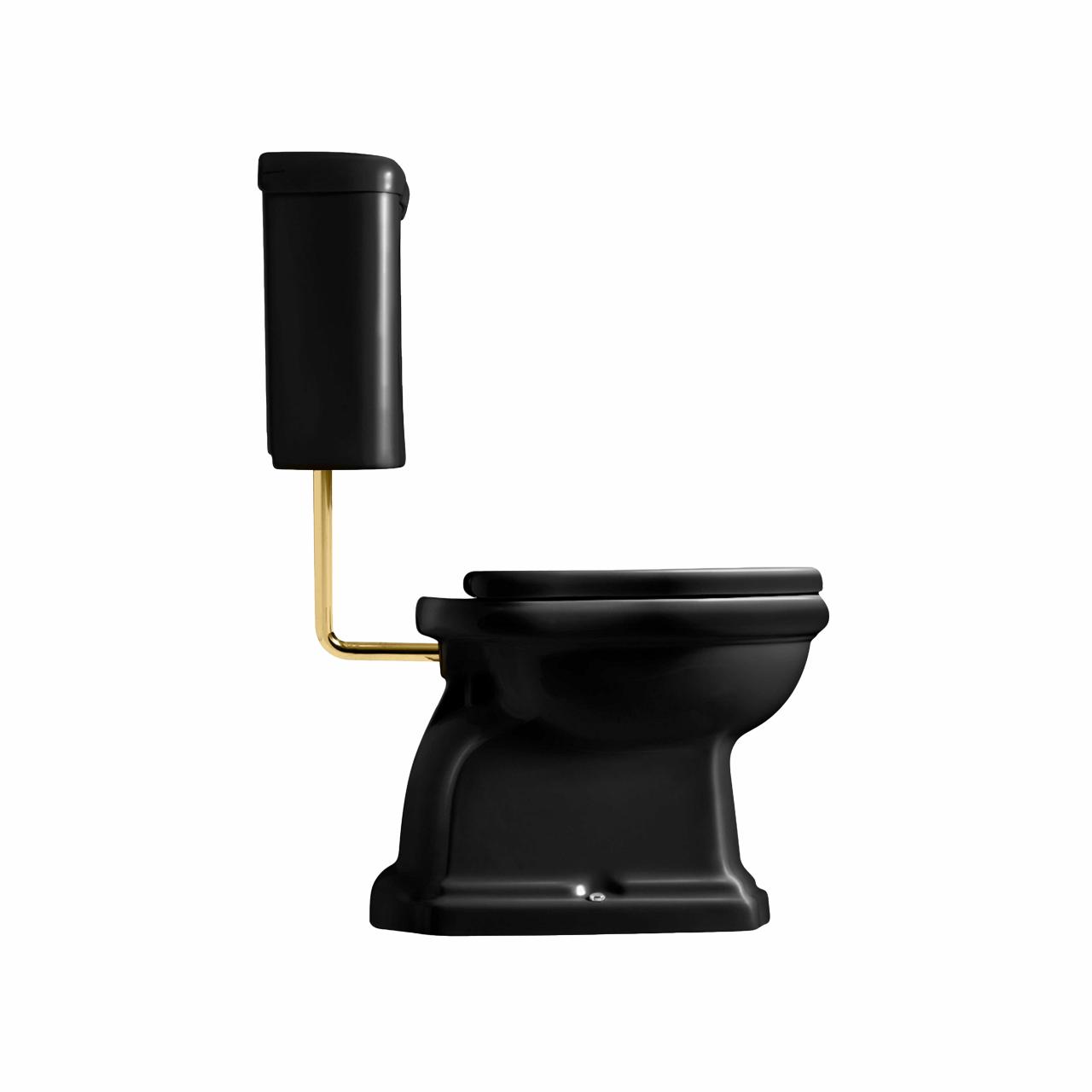 Retro Low toilet m/P-lås, Blank sort m/messing rør