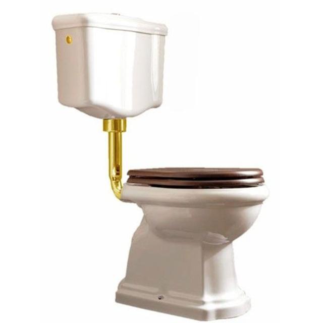 Retro Low toilet m/P-lås, Hvid m/messing rør