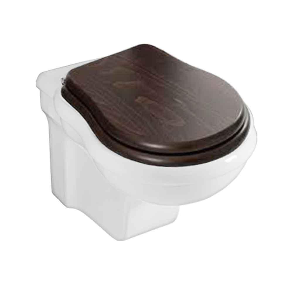 Contea Retro væghængt toilet, Hvid m/sæde i valnød