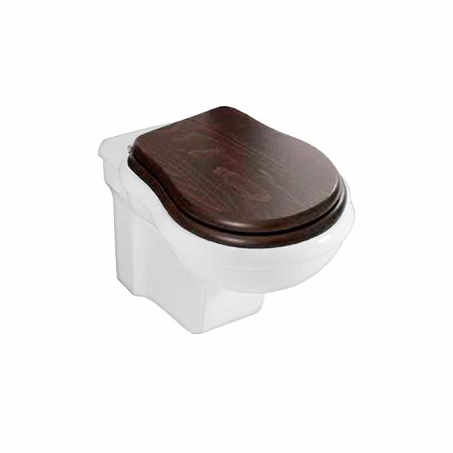 Contea Retro væghængt toilet, Hvid m/sæde i valnød