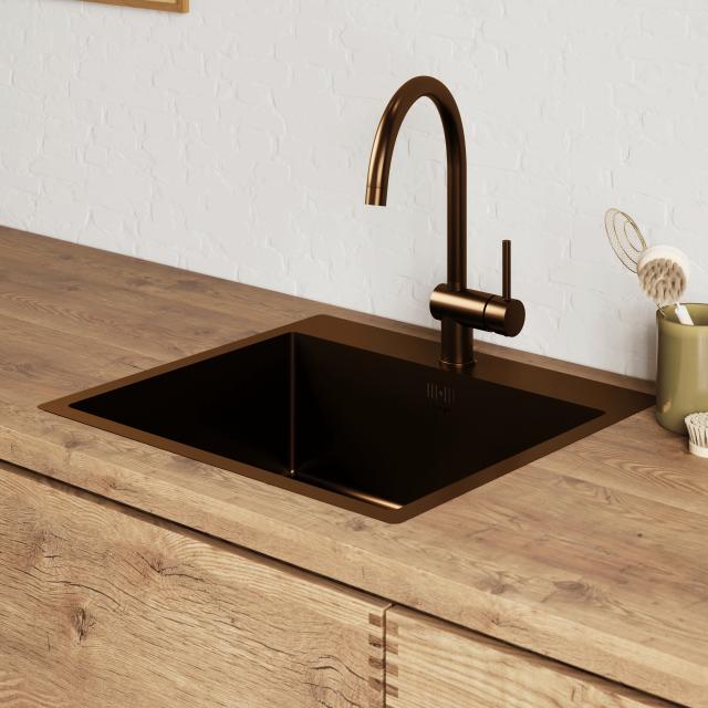 Kubus 540 Soft køkkenvask, Bruneret massiv messing