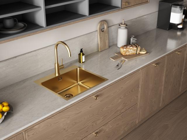 Kubus 540 Soft køkkenvask, PVD Messing