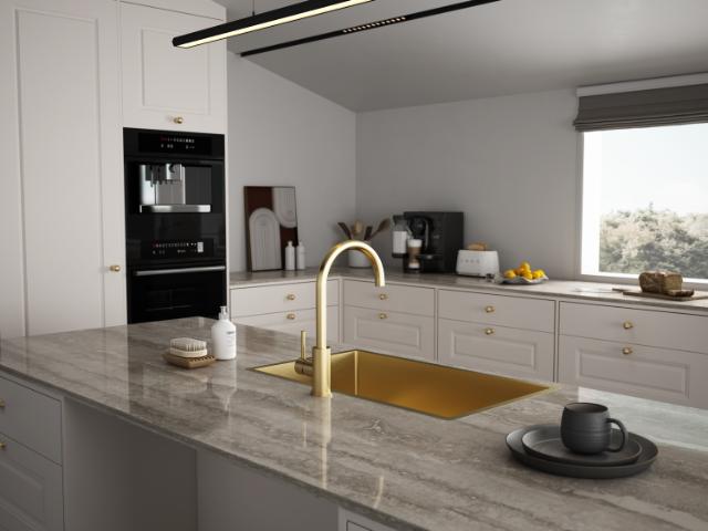 Kubus 700 Soft køkkenvask, PVD Messing