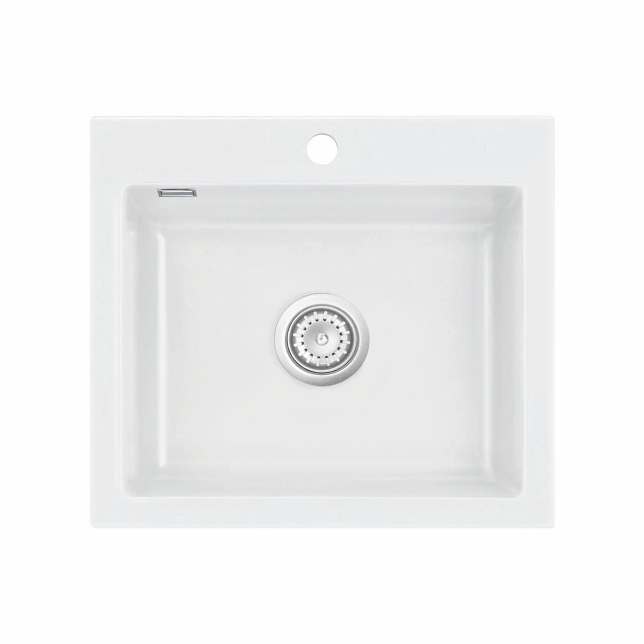 Mera 57 keramik køkkenvask, Hvid m/krom afløb