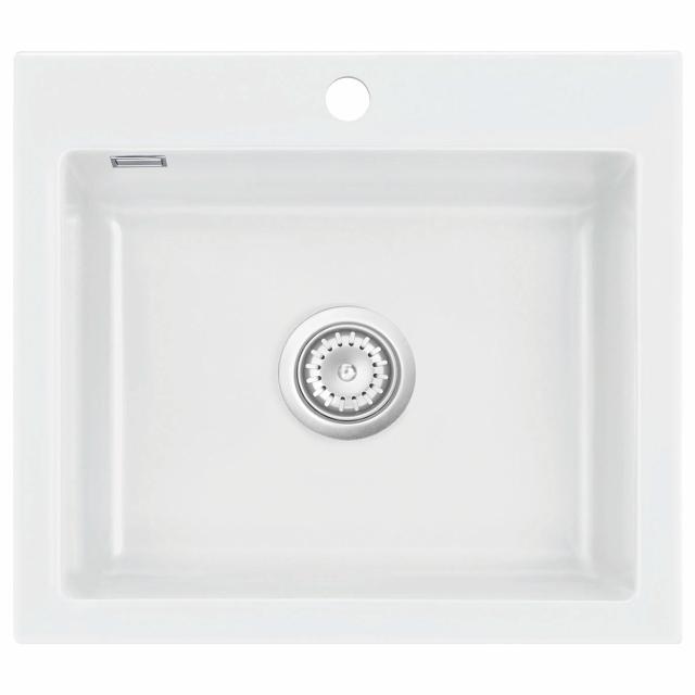 Mera 57 keramik køkkenvask, Hvid m/krom afløb