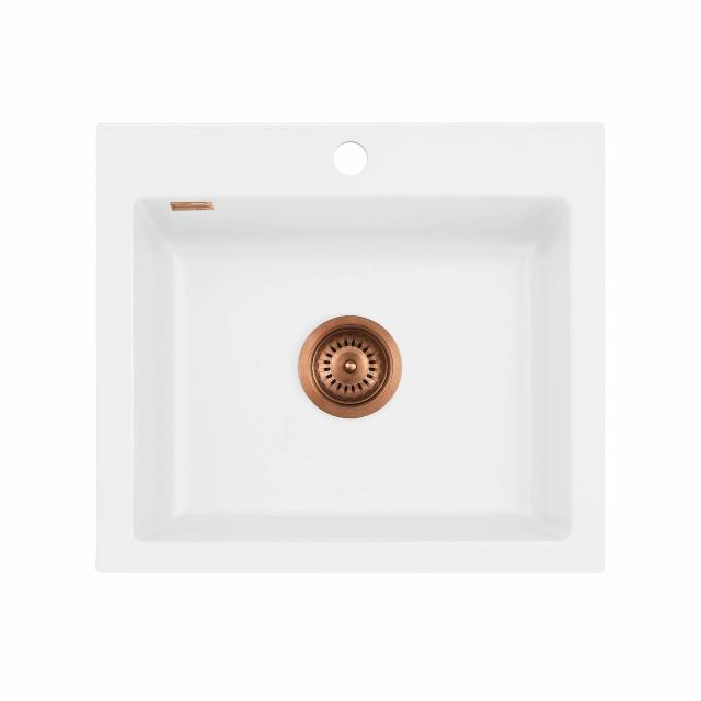 Mera 57 keramik køkkenvask, Mathvid m/kobber afløb