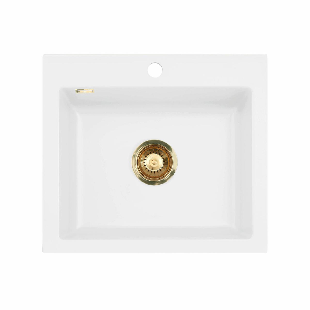 Mera 57 keramik køkkenvask, Mathvid m/messing afløb