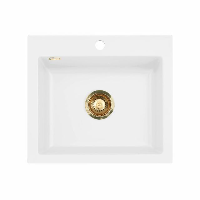 Mera 57 keramik køkkenvask, Mathvid m/messing afløb