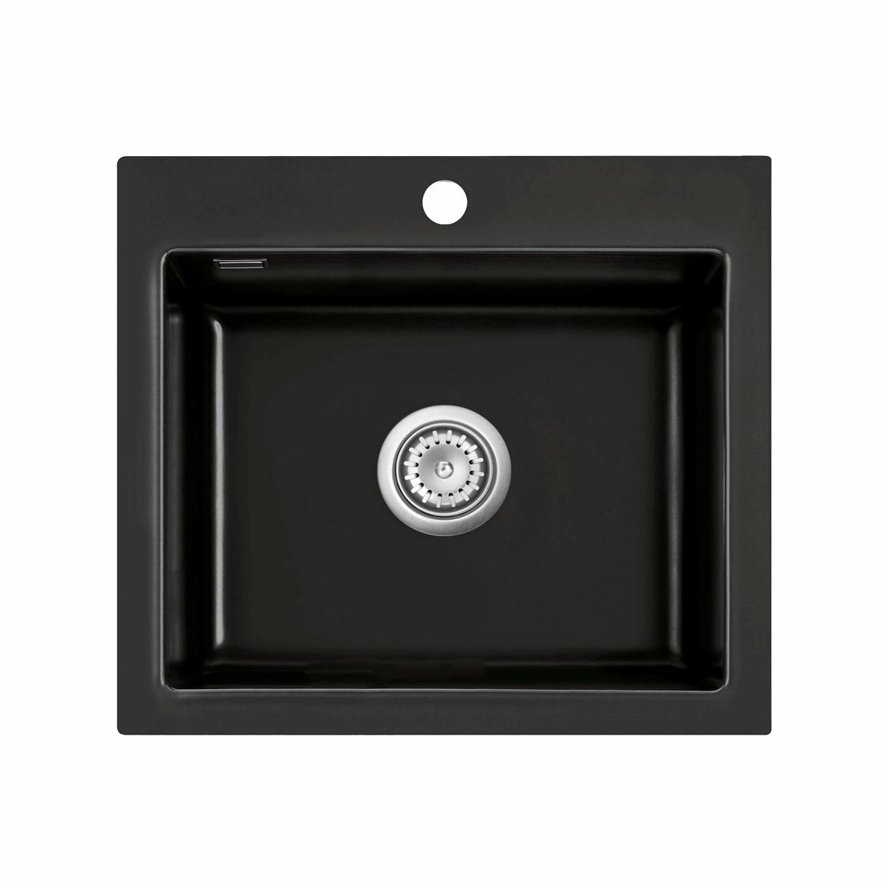 Mera 57 keramik køkkenvask, Matsort m/krom afløb