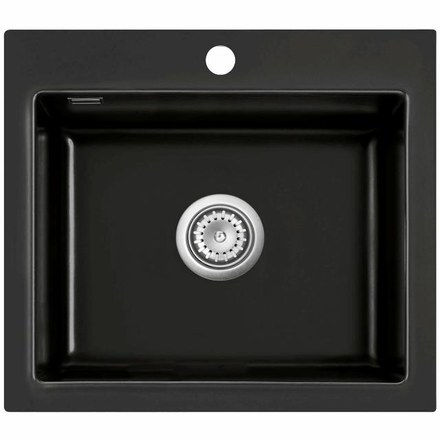 Mera 57 keramik køkkenvask, Matsort m/krom afløb