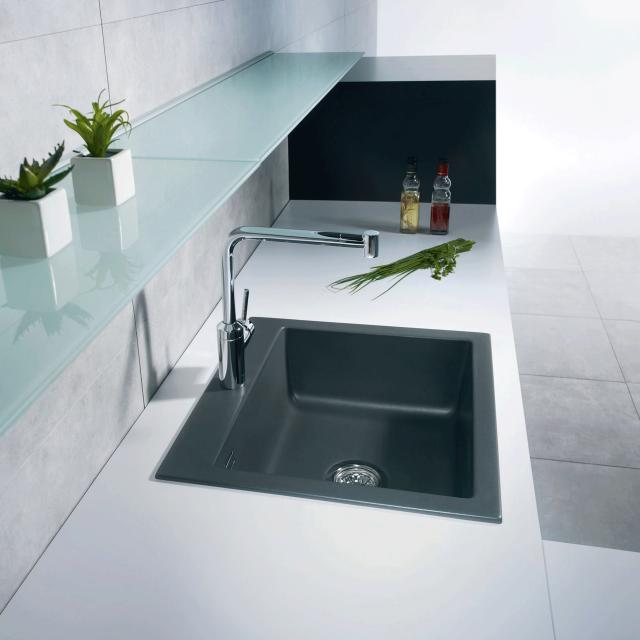 Mera 57 keramik køkkenvask, Matsort m/krom afløb