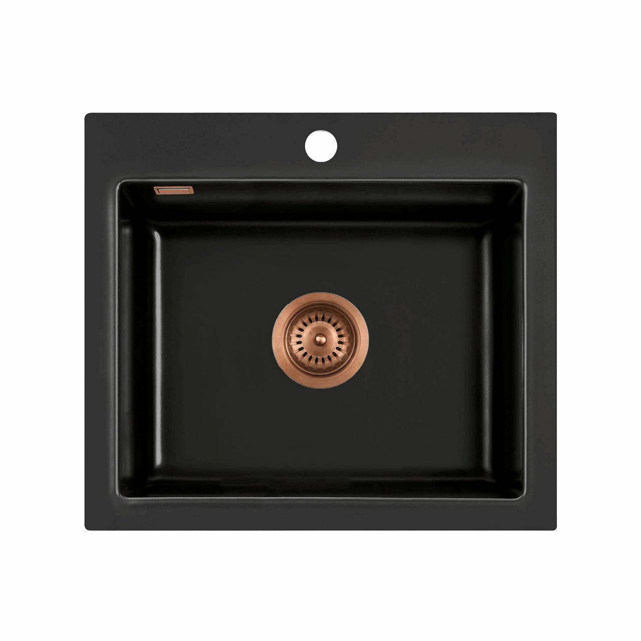 Mera 57 keramik køkkenvask, Matsort m/kobber afløb