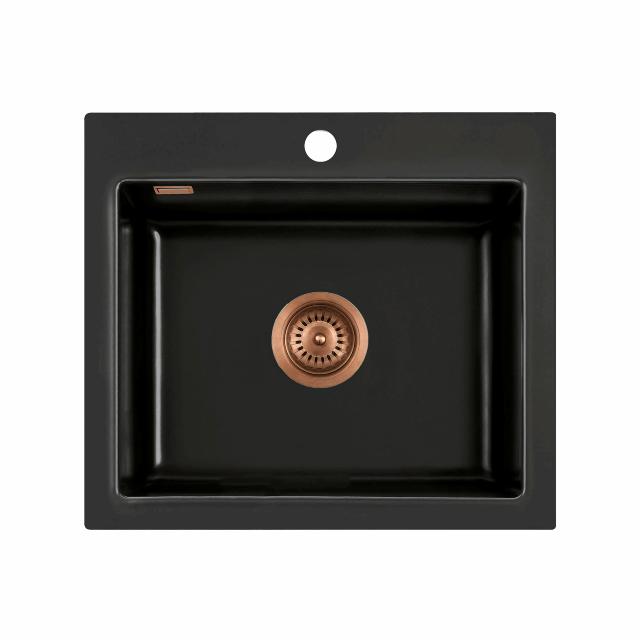 Mera 57 keramik køkkenvask, Matsort m/kobber afløb