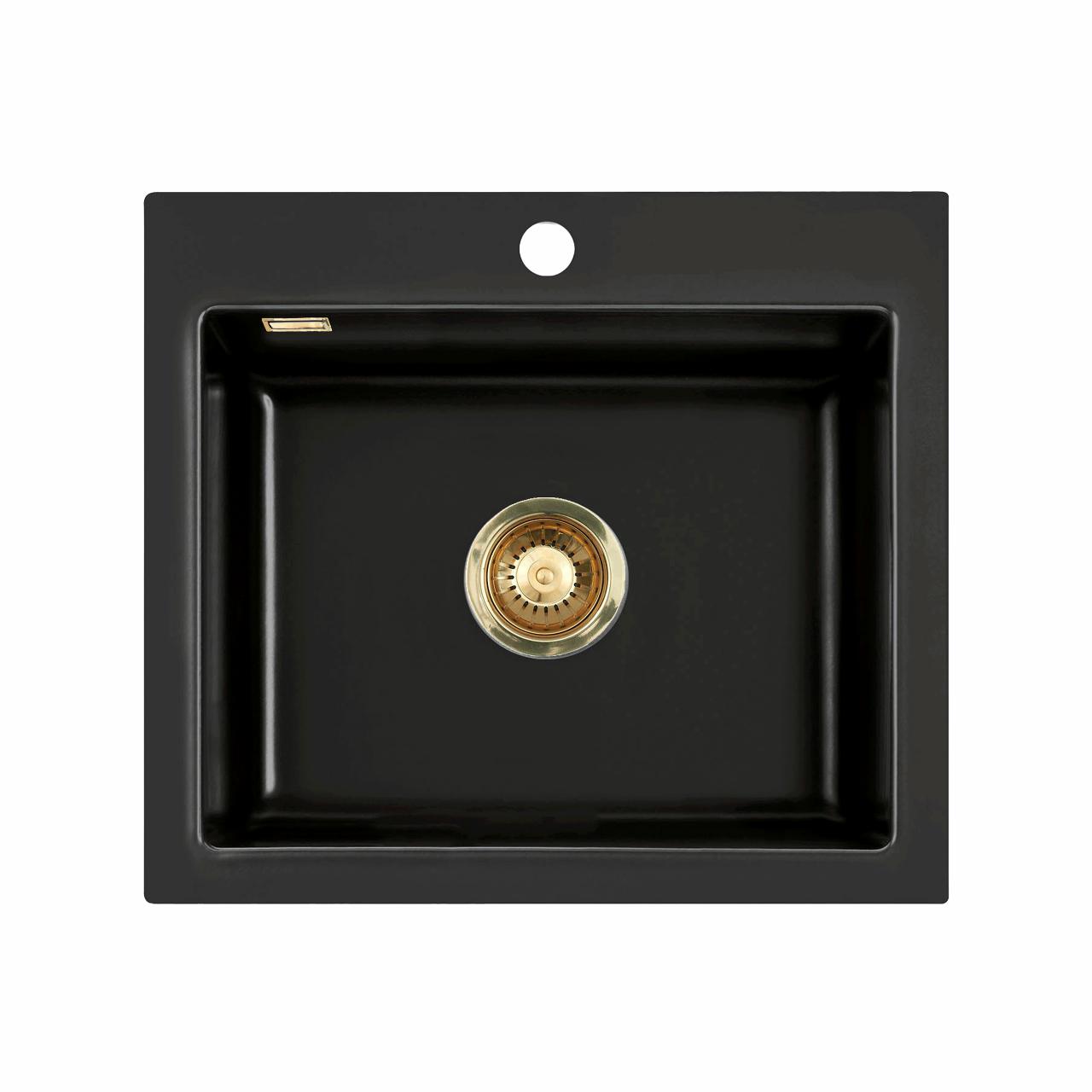 Mera 57 keramik køkkenvask, Matsort m/messing afløb