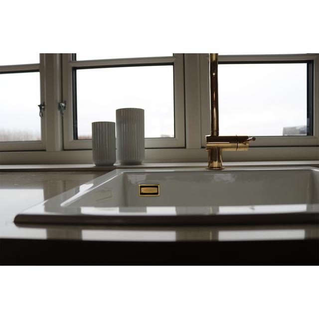 Mera 57 keramik køkkenvask, Hvid m/messing afløb