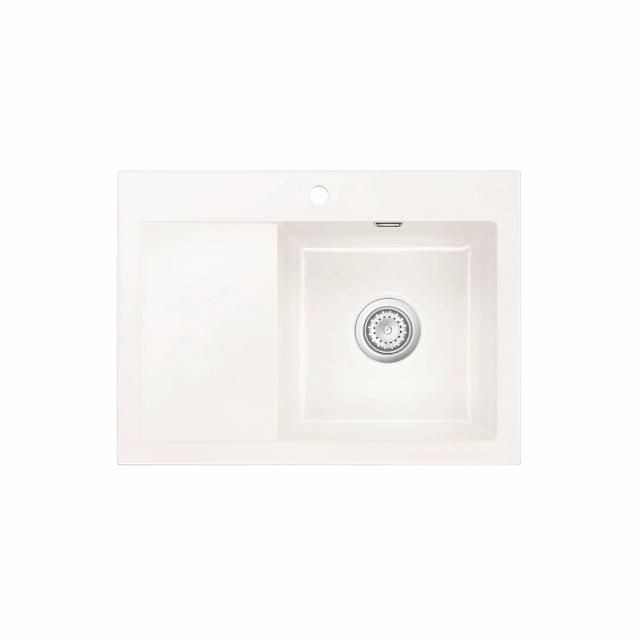 Mera 70 keramik køkkenvask m/bakke, Hvid m/krom afløb