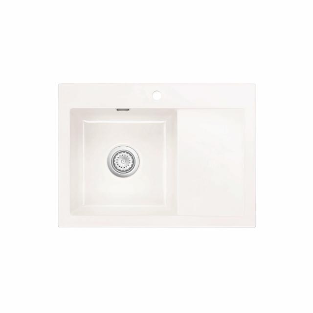 Mera 70 keramik køkkenvask m/bakke, Hvid m/krom afløb