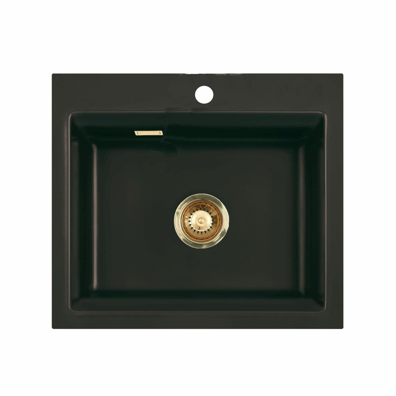 Kara 57 keramik køkkenvask, Matsort m/messing afløb