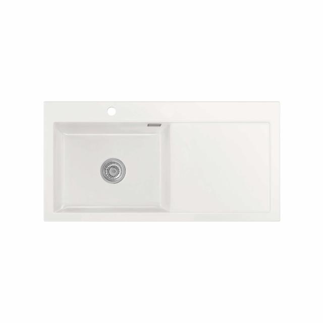 Mera 100 SL keramik køkkenvask m/bakke, Hvid m/krom afløb