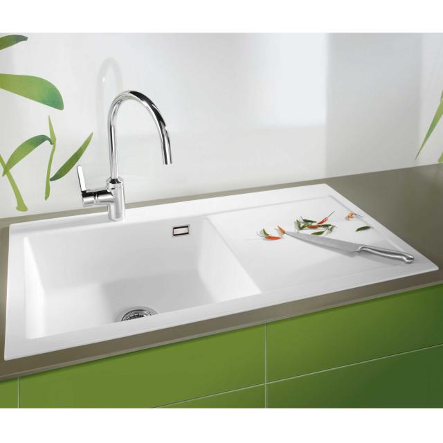 Mera 100 SL keramik køkkenvask m/bakke, Hvid m/krom afløb