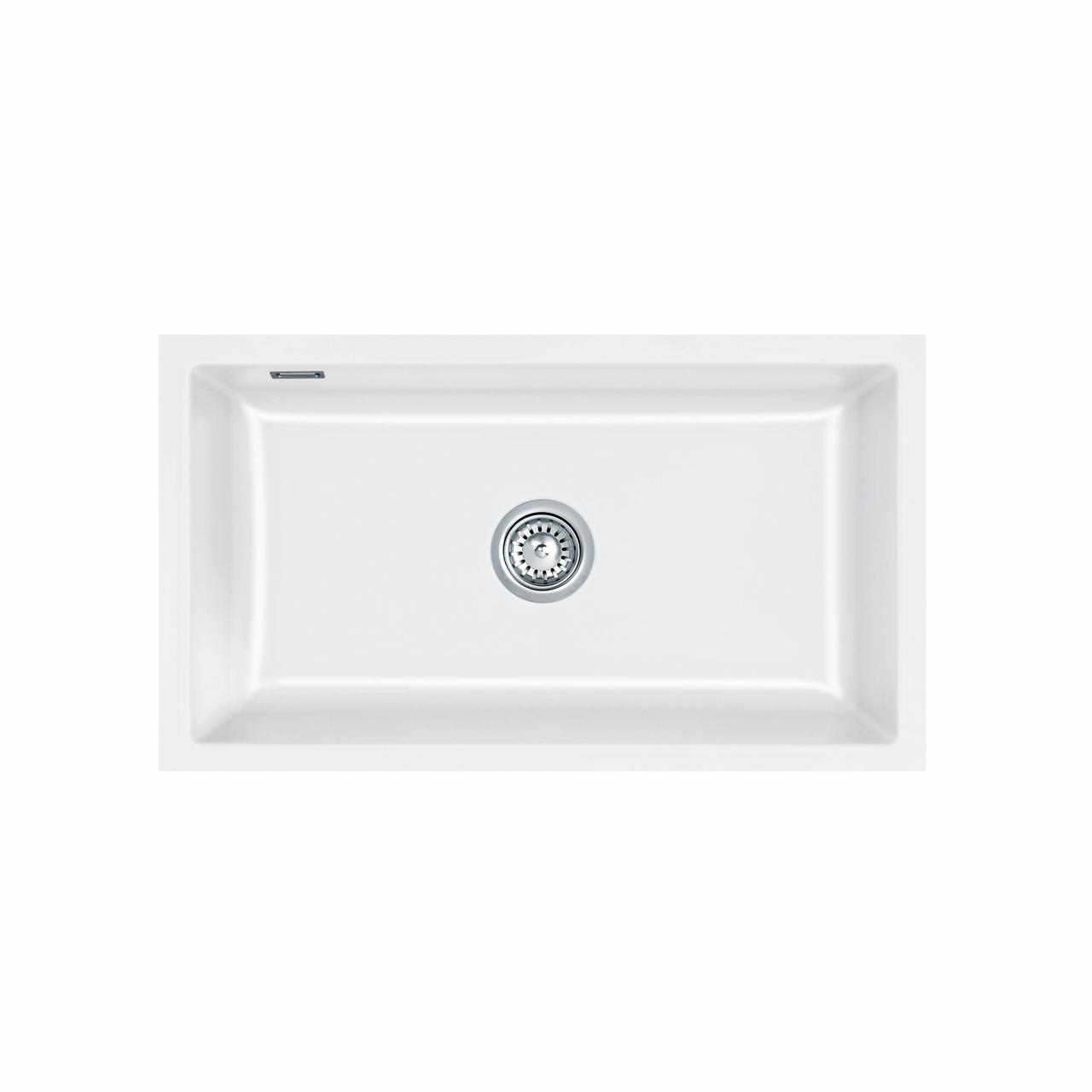 Mera 80 U keramik køkkenvask, Hvid m/krom afløb