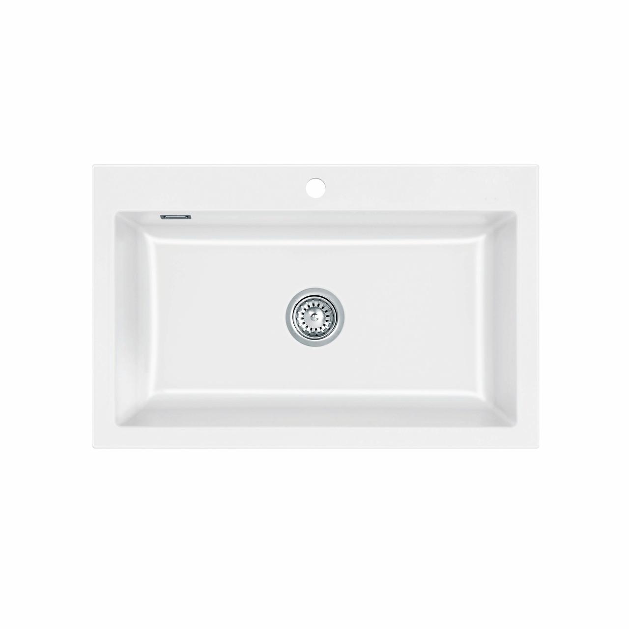 Mera 80 keramik køkkenvask, Hvid m/krom afløb