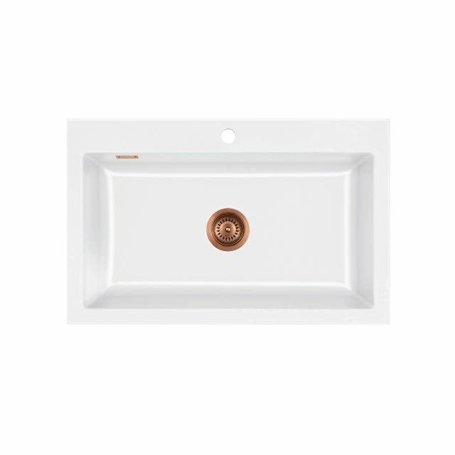 Mera 80 keramik køkkenvask, Hvid m/kobber afløb