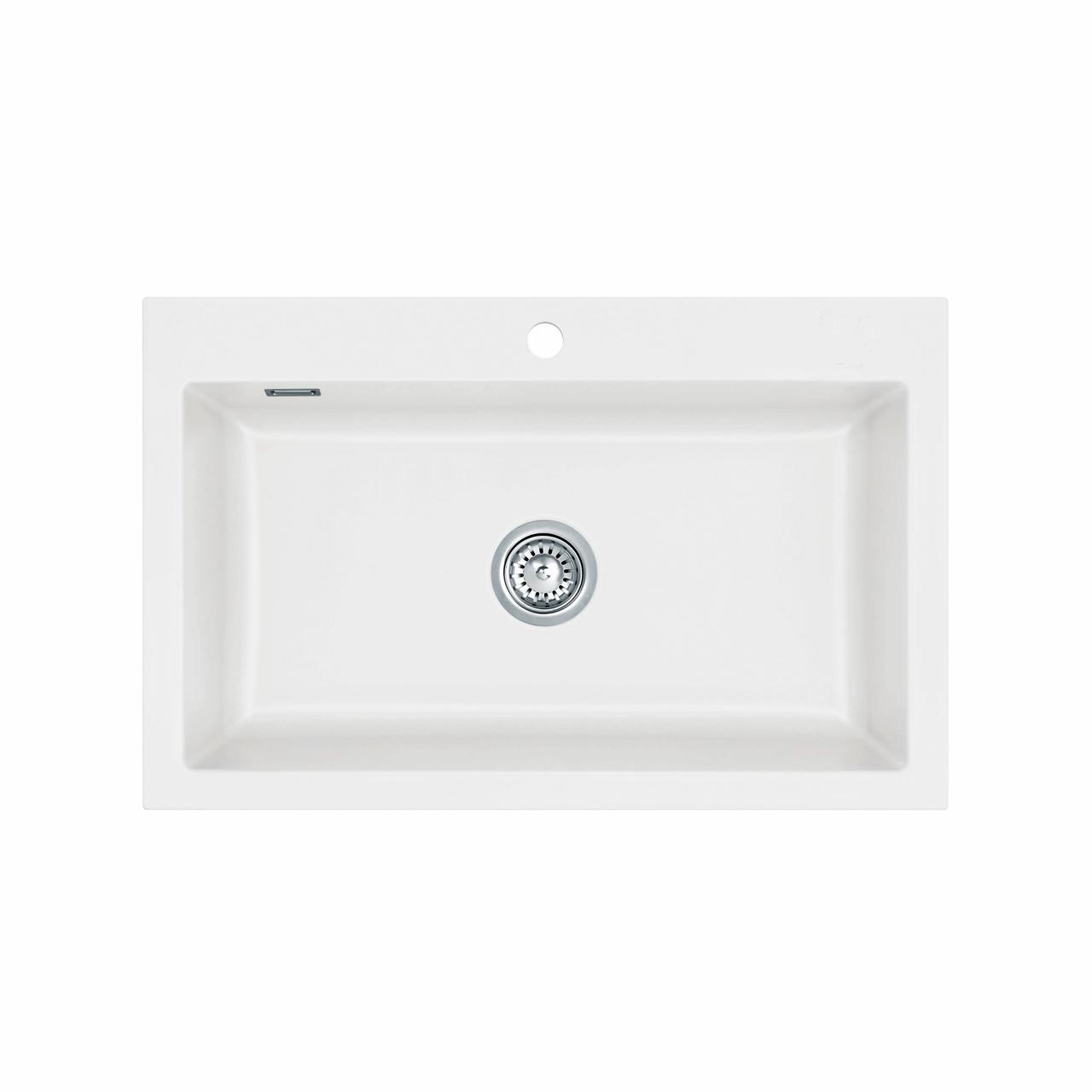 Mera 80 keramik køkkenvask, Mathvid m/krom afløb