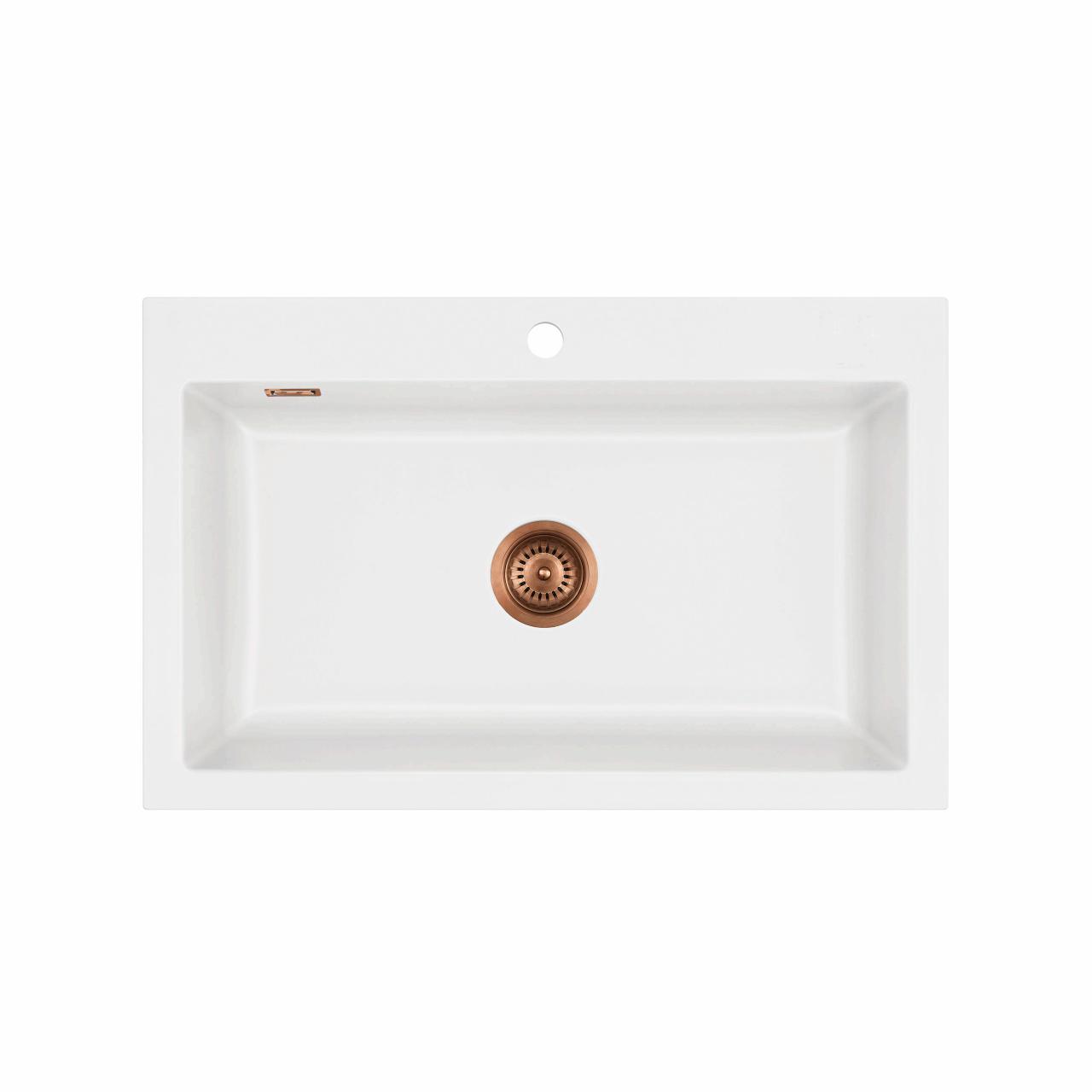 Mera 80 keramik køkkenvask, Mathvid m/kobber afløb