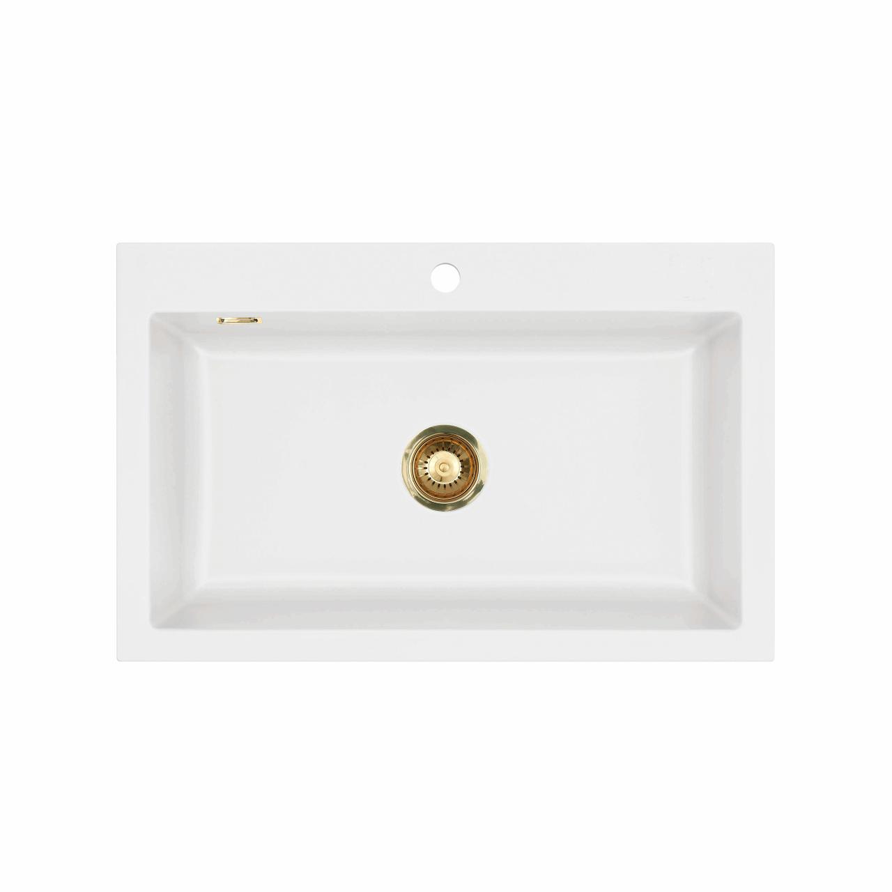 Mera 80 keramik køkkenvask, Mathvid m/messing afløb