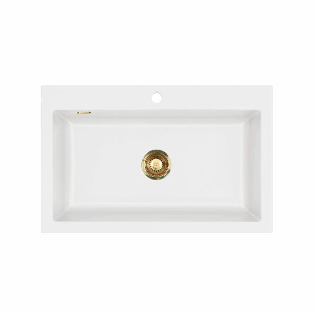 Mera 80 keramik køkkenvask, Mathvid m/messing afløb