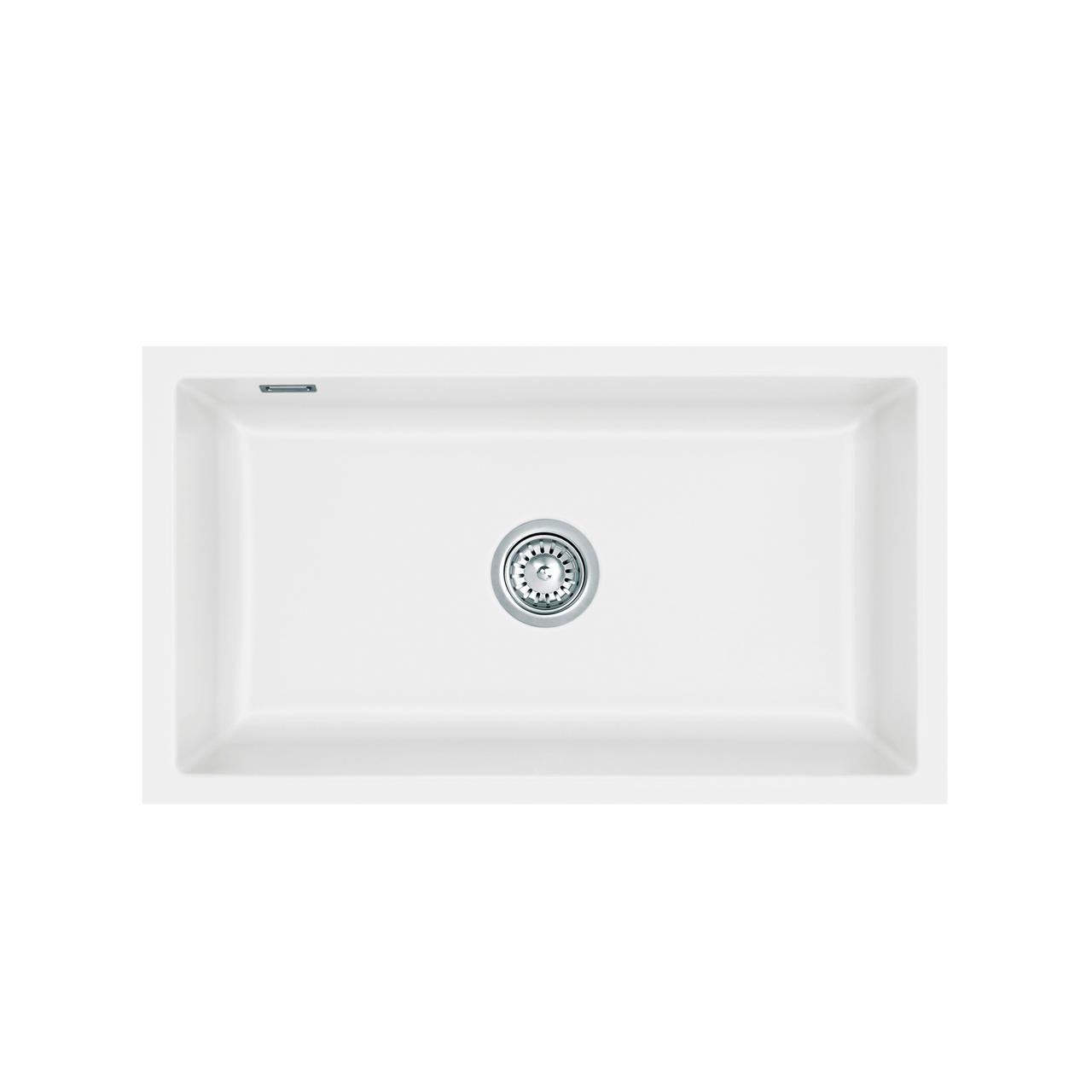 Mera 80 U keramik køkkenvask, Mathvid m/krom afløb