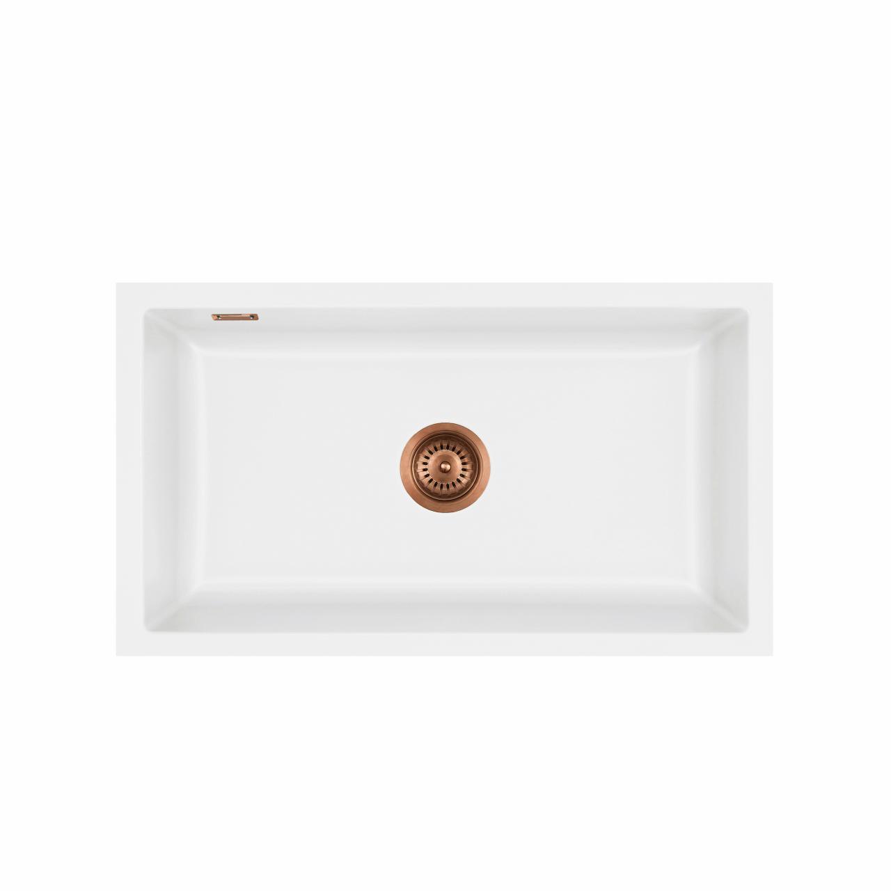 Mera 80 U keramik køkkenvask, Mathvid m/kobber afløb