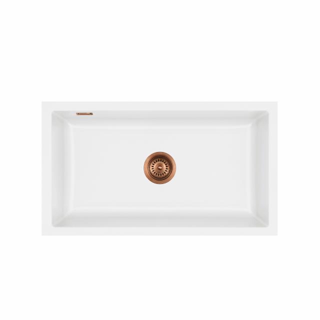 Mera 80 U keramik køkkenvask, Mathvid m/kobber afløb