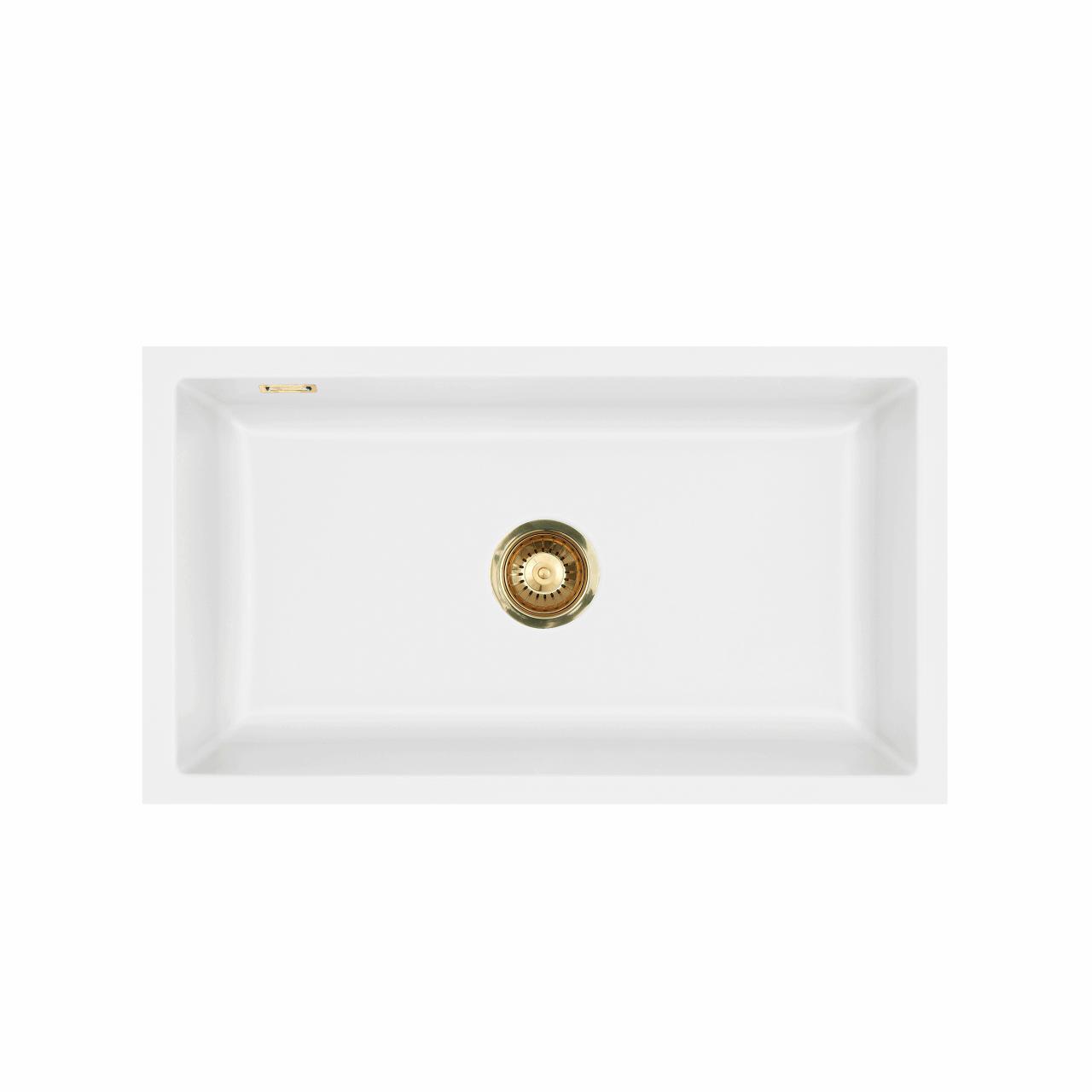 Mera 80 U keramik køkkenvask, Mathvid m/messing afløb