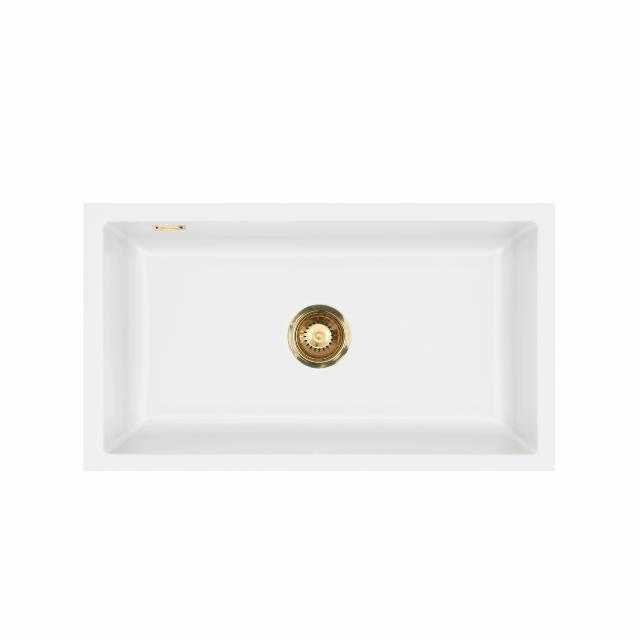 Mera 80 U keramik køkkenvask, Mathvid m/messing afløb