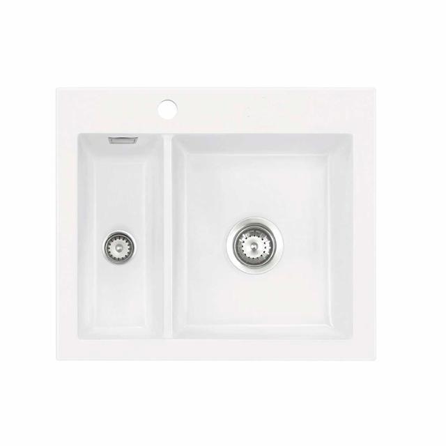 Mera 60 1½ kumme keramik køkkenvask, Hvid m/krom afløb