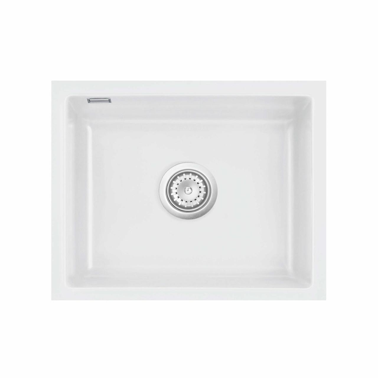 Mera 50 U keramik køkkenvask, Hvid m/krom afløb